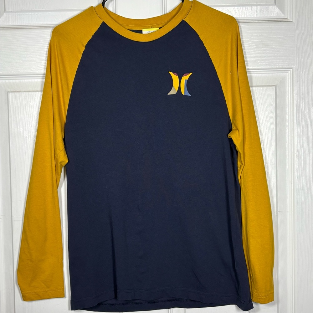 Hurley Men’s Colorblock Raglan Long Sleeve T-Shirt Navy Gold Small